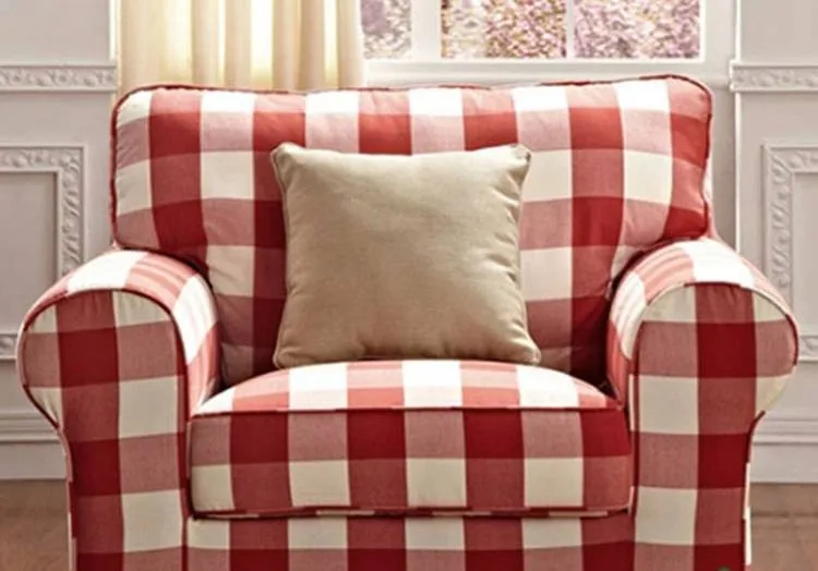 Red and white plaid fabric sofa sets