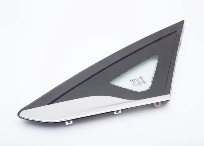
Automotive rear triangular quarter window glass encapsulation with aluminum stainless steel bright trim strip 
