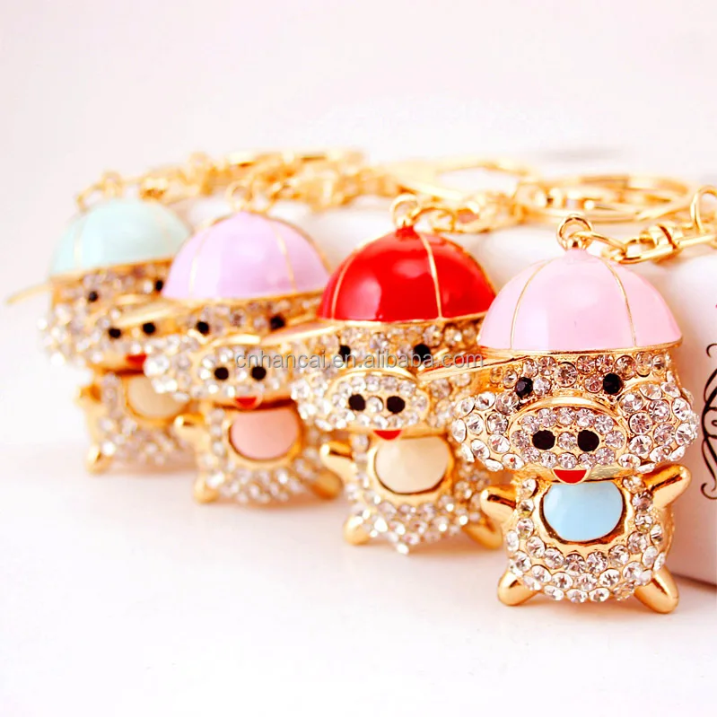 Creative Rhinestone Crystal Cute 12 Zodiac Pig Car Bag Purse Keychain Animal Metal Pendant Key Chain Ring Small Gift Ornament