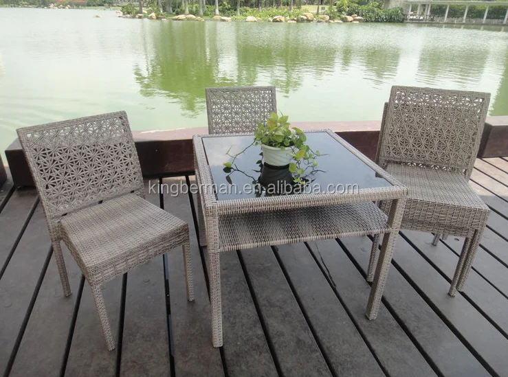 Folding Garden Chairs Outdoor PE Rattan Tempered Glass Top Dining Table with 4 Chairs