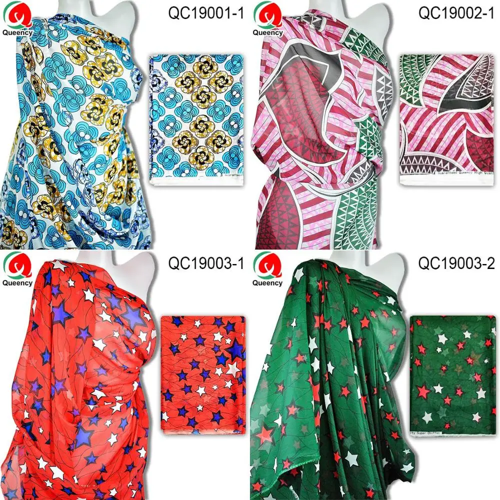 Queency African Ankara Style Soft Transparent Chiffon Fabric Party Dress Uses Of Chiffon Fabric