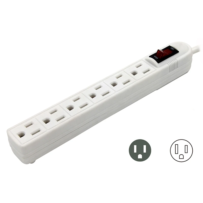 
6 Outlet Smart Power Strip With Surge Protector Extension Wire 3FT On/Off Lighted Switch 15A Circuit Breaker 