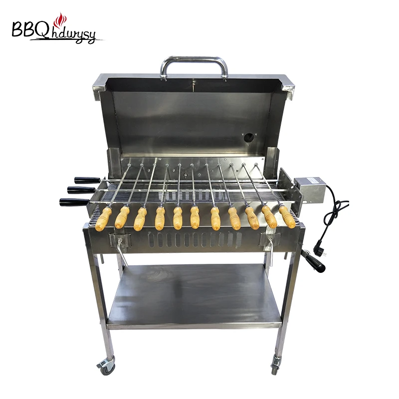 Portable kebab charcoal grills rotating bbq skewer cyprus grill rotisserie with lid