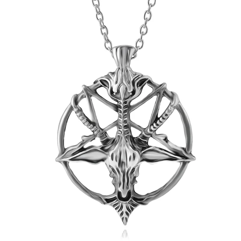 Hot Inverted Pentagram Goat Pan God Skull Head Pendant Necklace Satanism Occult Metal Antique silver star Wholesale Jewelry