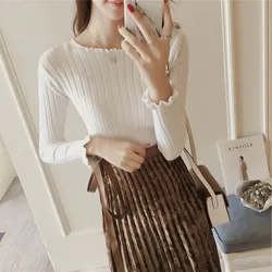 U neck  sexy woman slim fit waving side knitted covering yarn soft woman various color base shirt sweater
