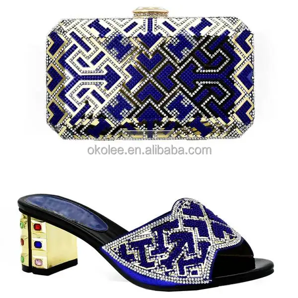 KB6015 NIgerian style Bridal wedding shoes match bag 2018 popular gold crystal slipper and bag