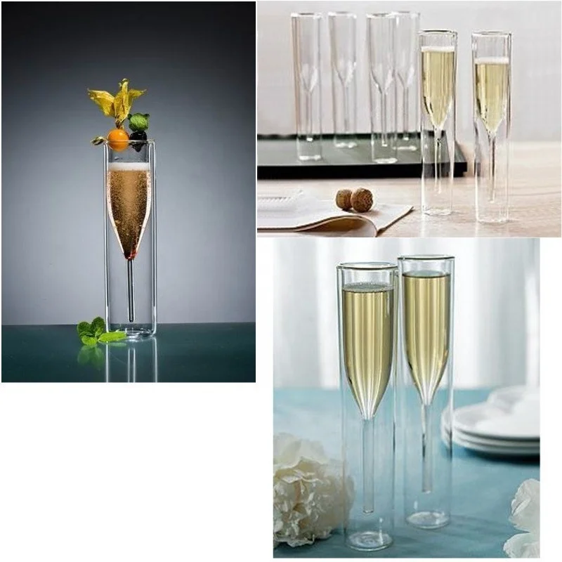 High Quality Lead-Free Double Wall Stemless Clear Luxury double wall champagne glass cup