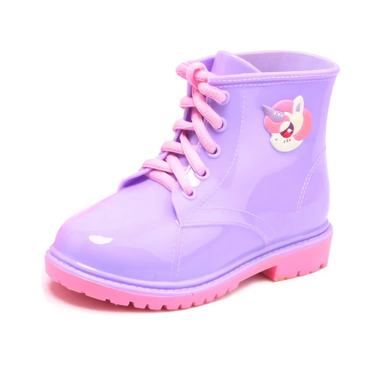 cool unique design waterproof lace up tie shoelaces children kids teenager ankle high rain boots wellies rain shoes