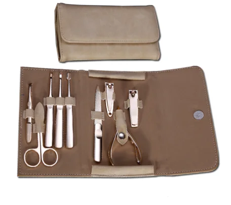 BEST Steel Nail Care Cuticle Pusher Trimmer Scissor Nipper Tools Kit Professional Manicure Pedicure Set in Beige Case