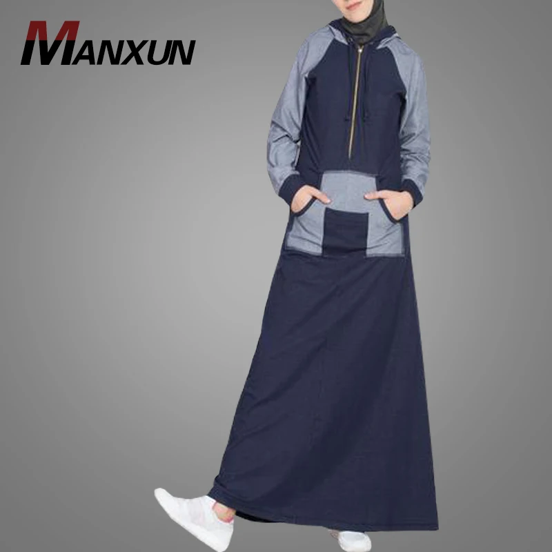 Stylish Hooded Sports Abaya Jersey Maxi Dress Islamic Clothing Muslim Women Jalabiya Dubai Abaya