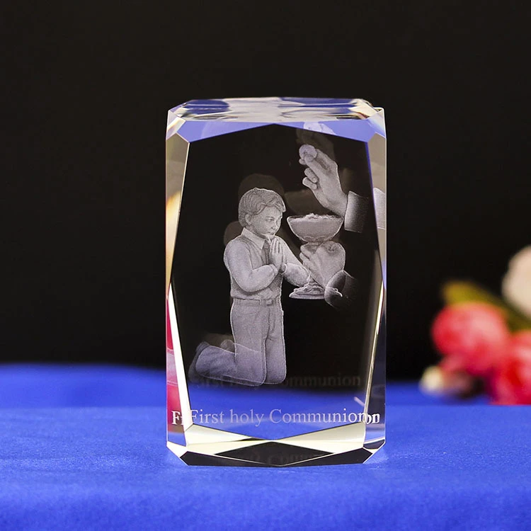 First Communion Gifts for Girls boy Catholic Home Decor k9 crystal craft christian gift souvenir religious 3d laser crystal Cube