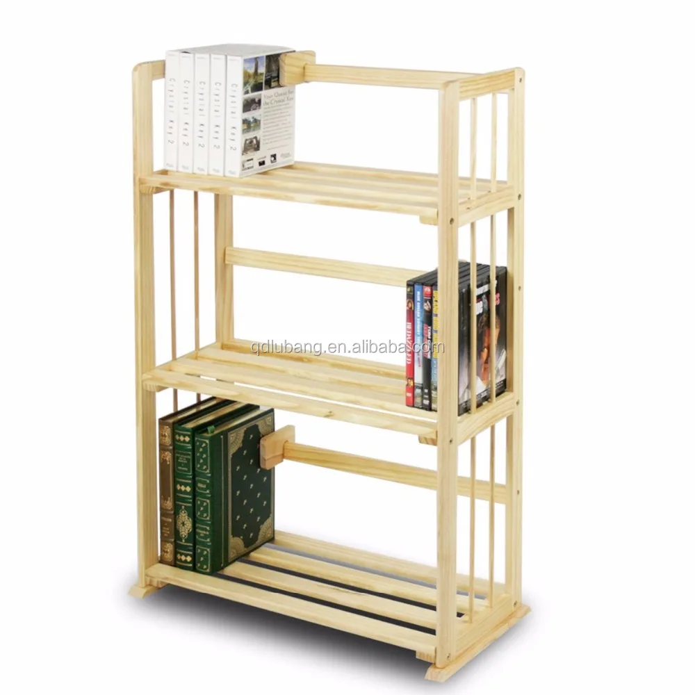 Simple Stylish Design Natural Pine Solid Wood 3-Tier Bookshelf