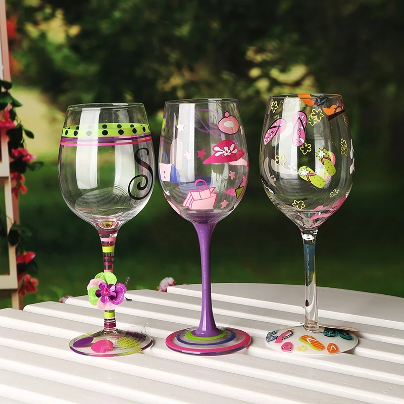 
Wholesale Hand Painted Gift Set Decorative Goblet Red Wine Glass Cup 