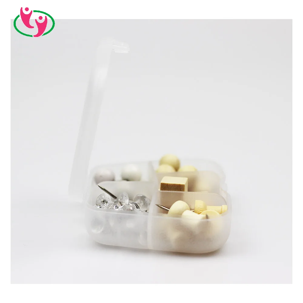 Wooden Push Pin Set with plastic box packing for Cork Bulletin Board