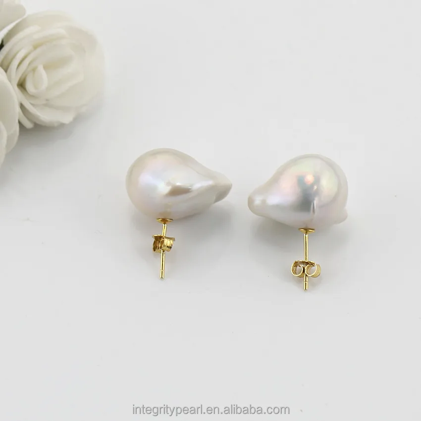 15x20mm big large size natural fresh water real freshwater baroque pearl earring