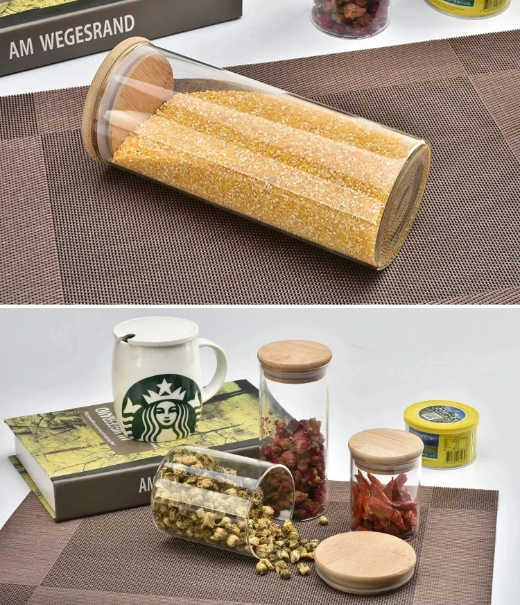 
Large capacity and small capacity transparent sundry bottle with bamboo lid 
