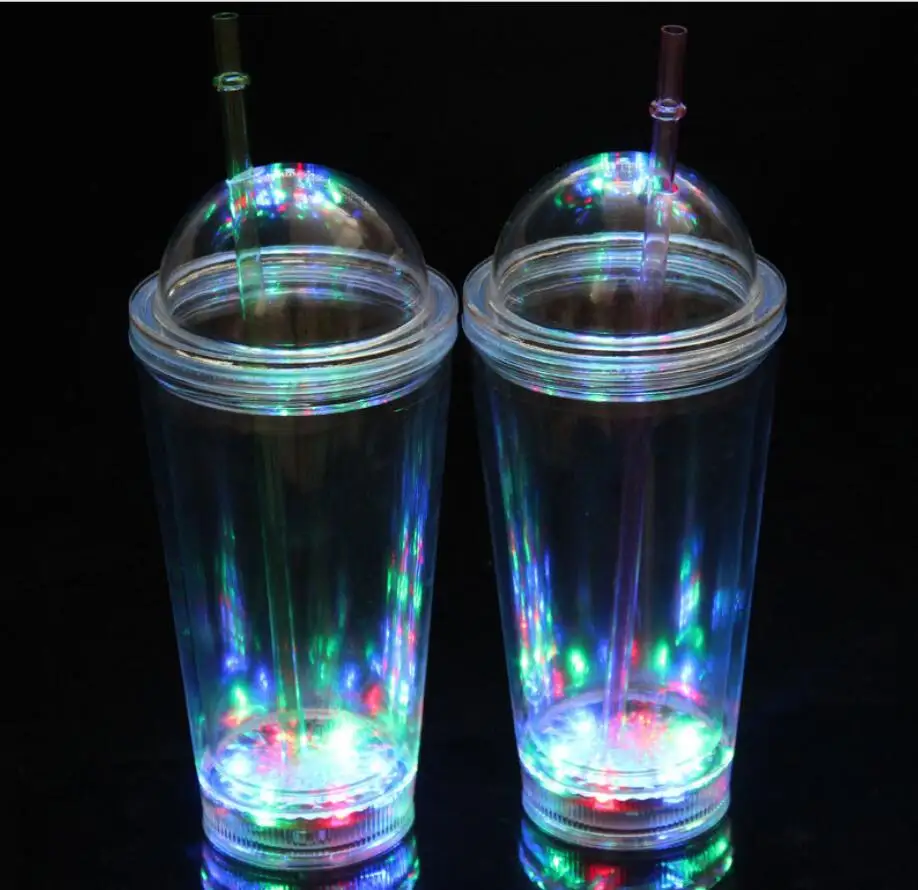 Promotional Custom Colorful  Straw Flashing  Juice Led Cup For Bar Party