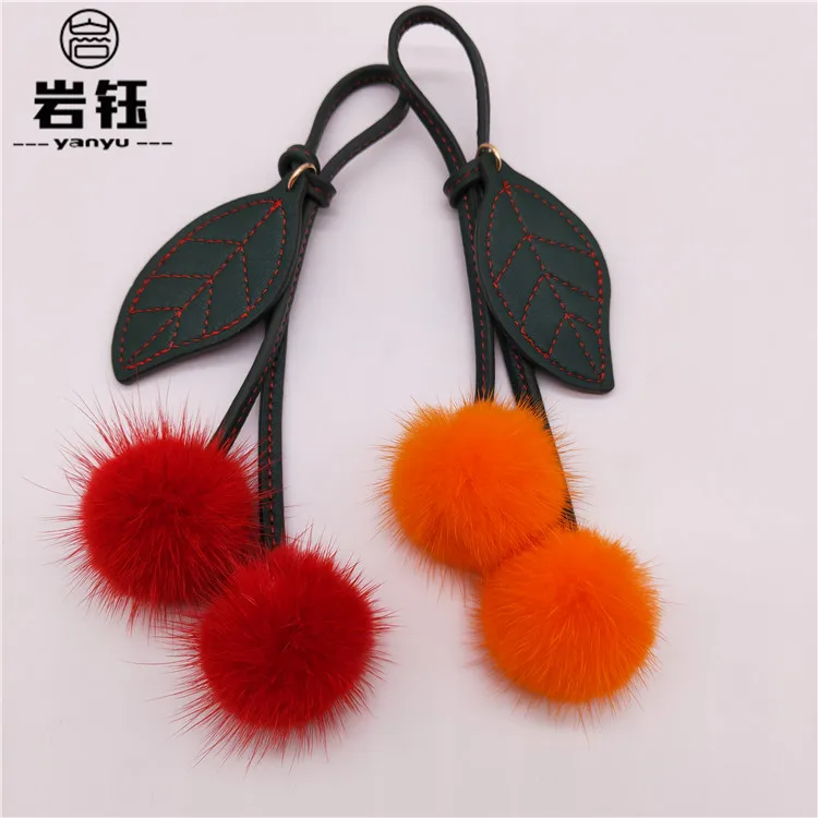 Classic fashion mink cherry key chain pendant Female bag Mink fur ball red cherry velvet ball bag pendant