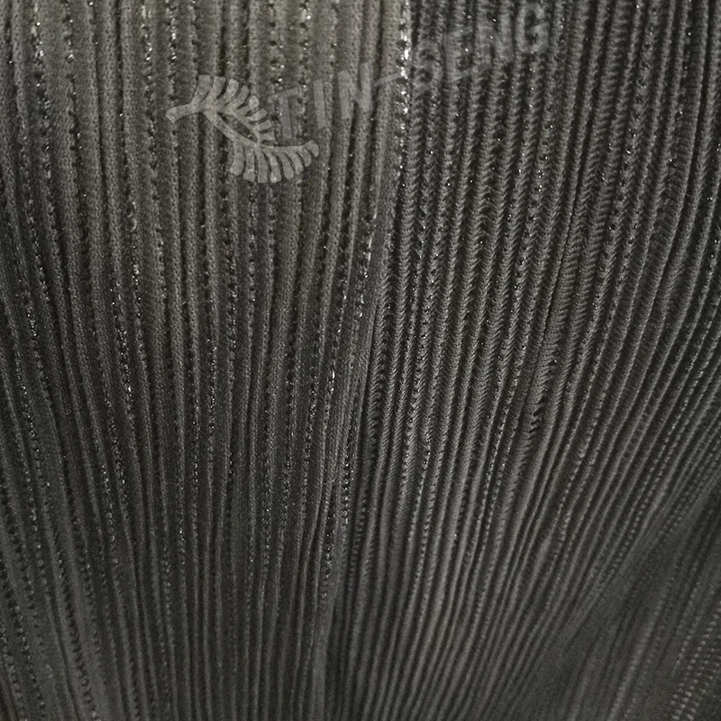 Black Knitted Fabric , Shimmer Lurex Stripe Woven Fabric , Crumpled Black Metallic Stripe Fabric for Garment Manufacturer