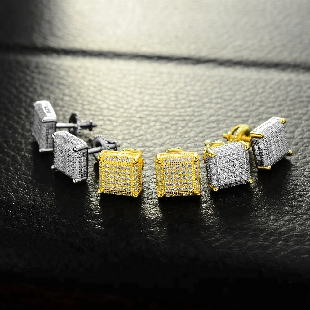 new model iced out 18k plated gold ear rings design for man