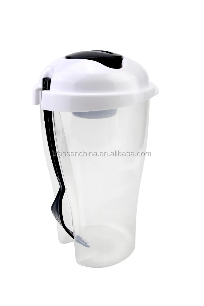 Hot sell wholesale promotional health vegetables mix cup BPA free plastic salad dressing shaker with fork food container