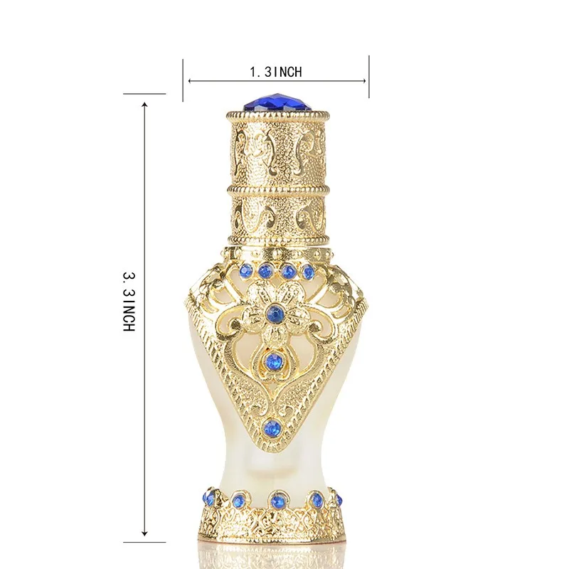 8ml Arabic Style crystal diamond perfume bottle with Metal and Beads Decorated Glass Stick/Dropper Cap
