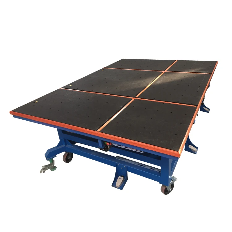 Air float glass tilting breakout table