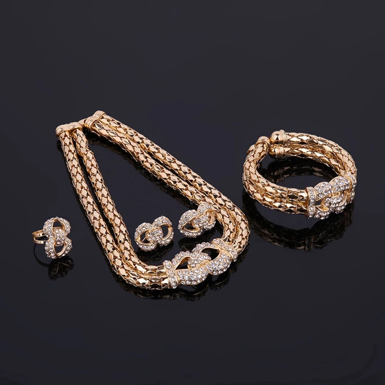 Fashion Wholesale Jodha Akbar Pakistani Artificial Bridal Turkish Wedding Dubai Gold Plated Indian 4 Piece Jewelry Sets For Wome