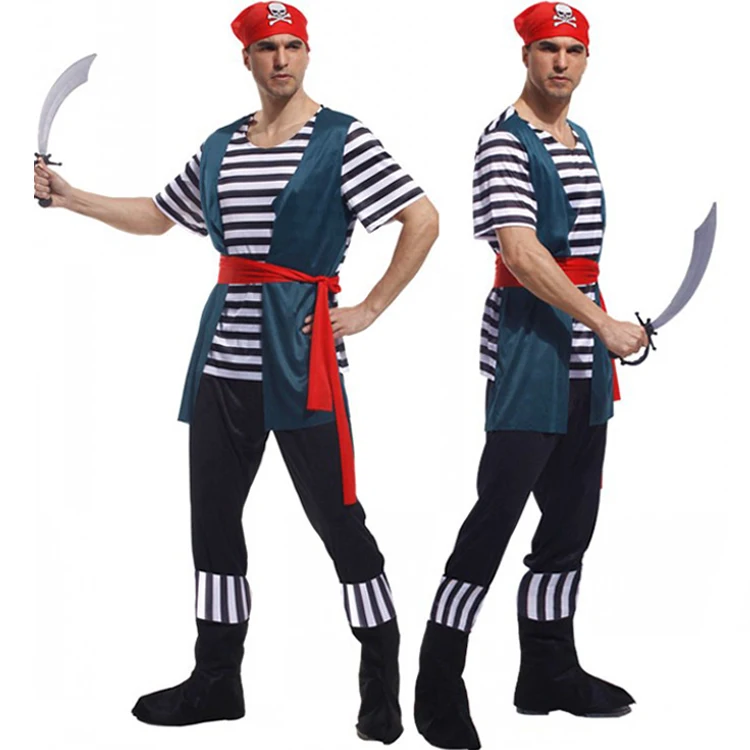 Men Pirate Halloween Costume for Adult with Hat and Boots