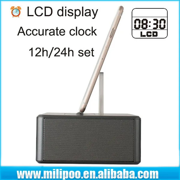 Premium Compact 8-pin/30-Pin/Micro Charging Speaker Dock with FM Radio, Alarm Clock, NFC Blue-tooth speaker