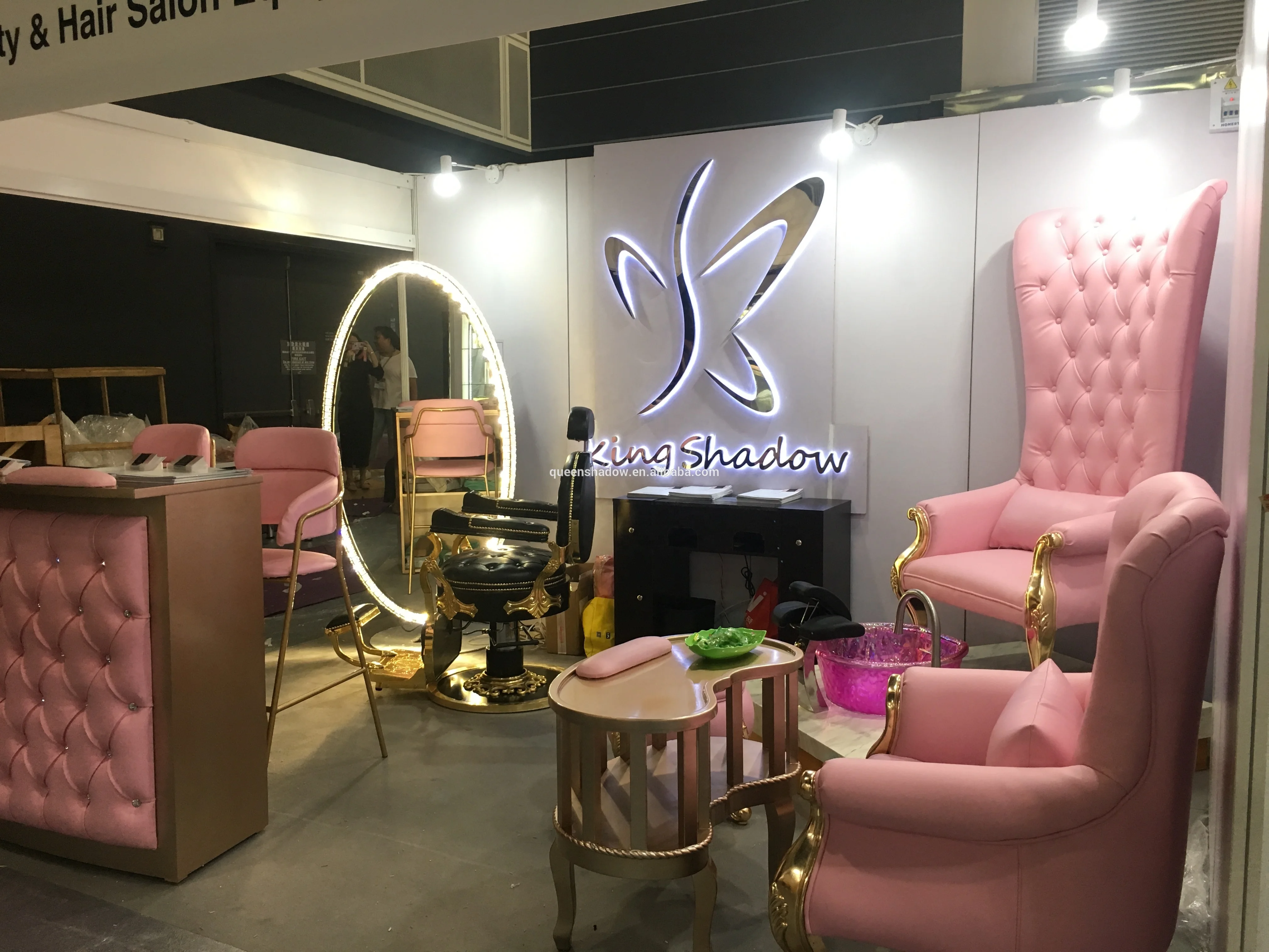 Beauty salon furniture dressing table station coiffeuse makeup table with mirror and stool