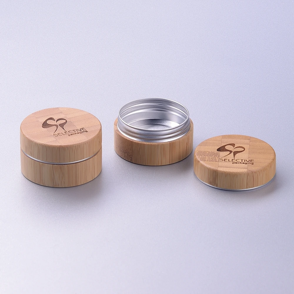 bamboo packaging unique 10g 15g wooden jar with bamboo lid cosmetic cream aluminum jars