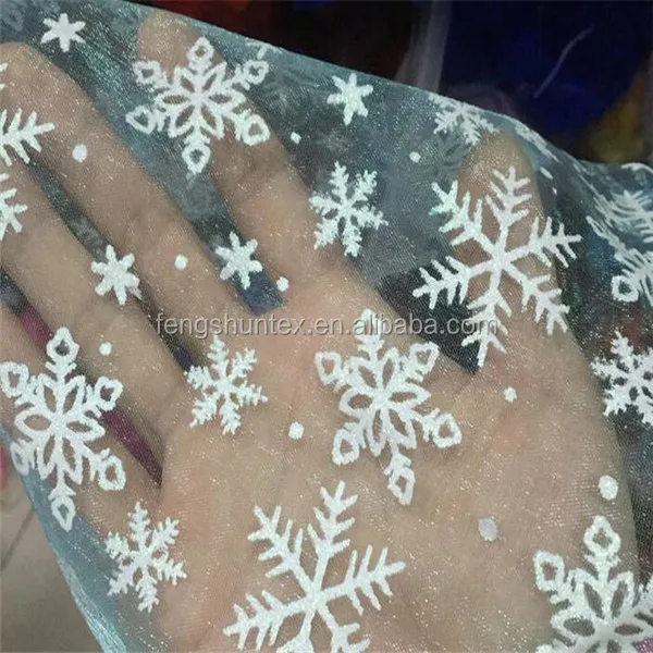 New Design Frozen Queen ELSA snowflake printed crystal tulle organza fabric
