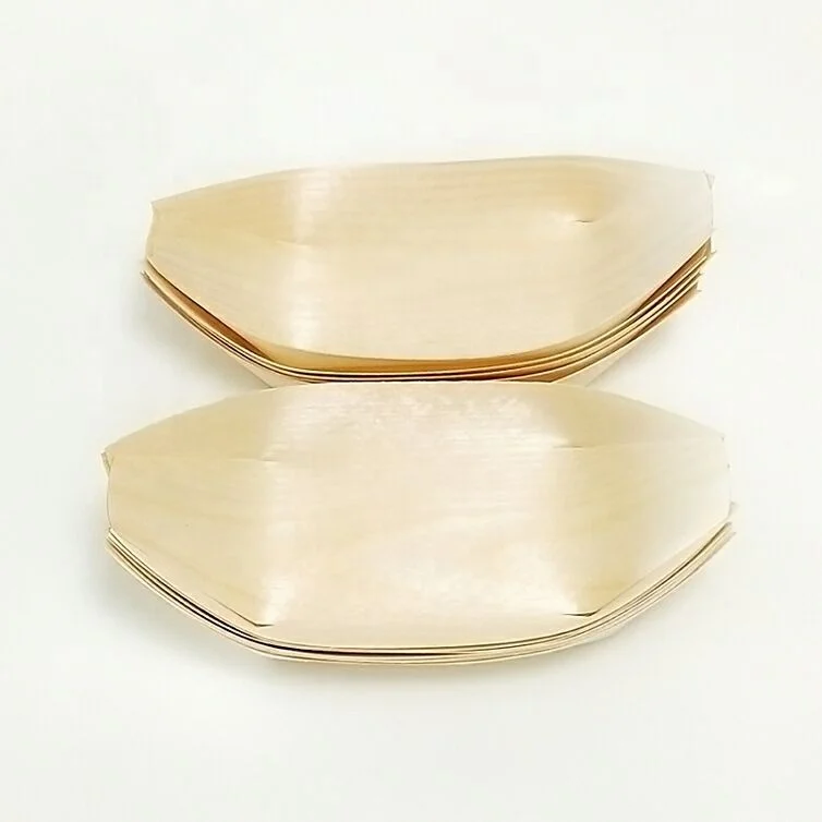 
Disposable bent pine wooden boat tray/plate /bowl/cone for food serving tray for sushi and icecream fast food 