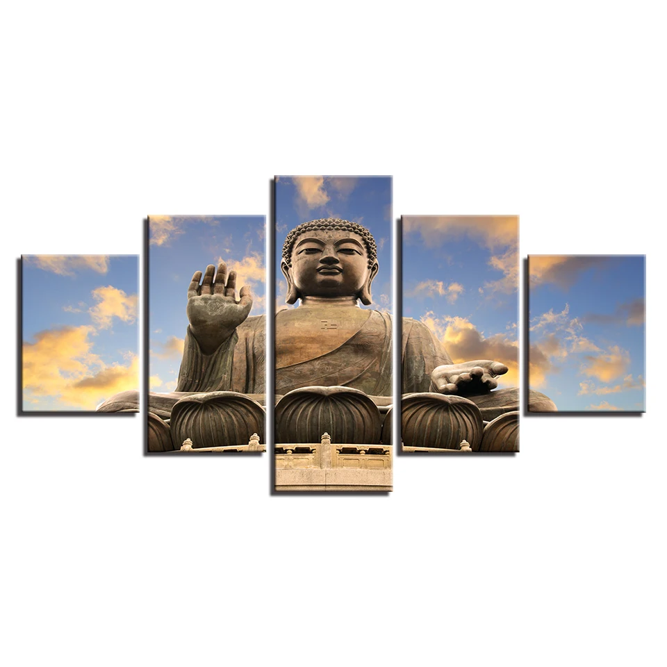 
Hot sell amazon Customized Modern 5 Panel canvas wall art buddha 