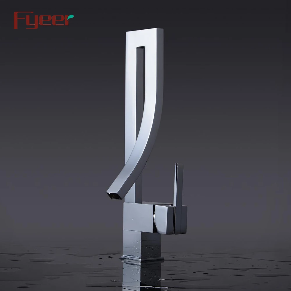 Fyeer Fashion Design Square  Chrome Plated Single Handle Brass Basin Faucet