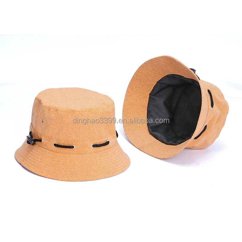 Korea fashion waterproof cork bucket hats for gifts; Dongguan wholesale adjustable size recyclable soft cork paper bucket hats