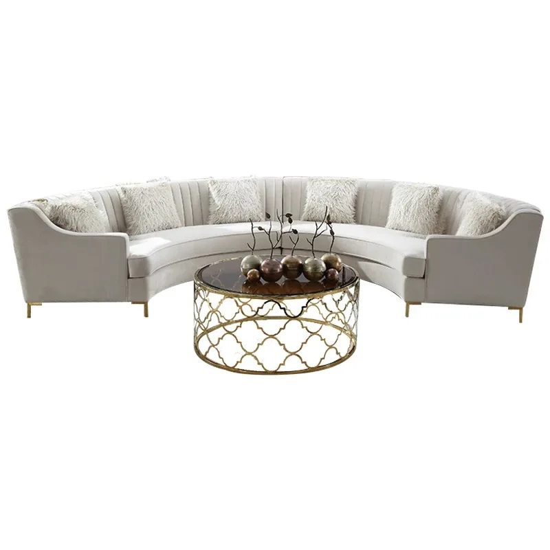 new design crescent shaped expandable goose down gray velvet sofa  round couch furniture 7 seats sofa