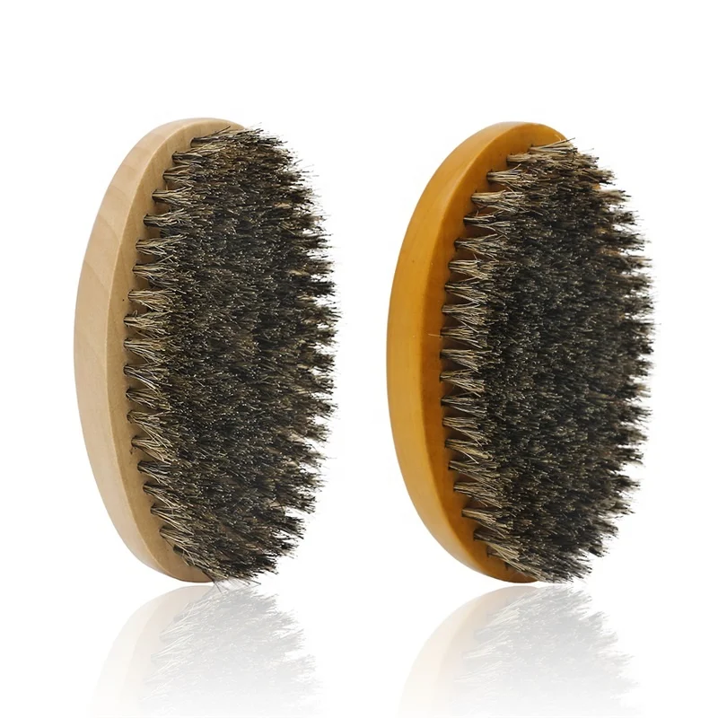 100% Wild Boar Hair Bristle Hair Brush Custom Beard Brush Wholesale Curved Wood Wave Brushes For Men Shaving Grooming