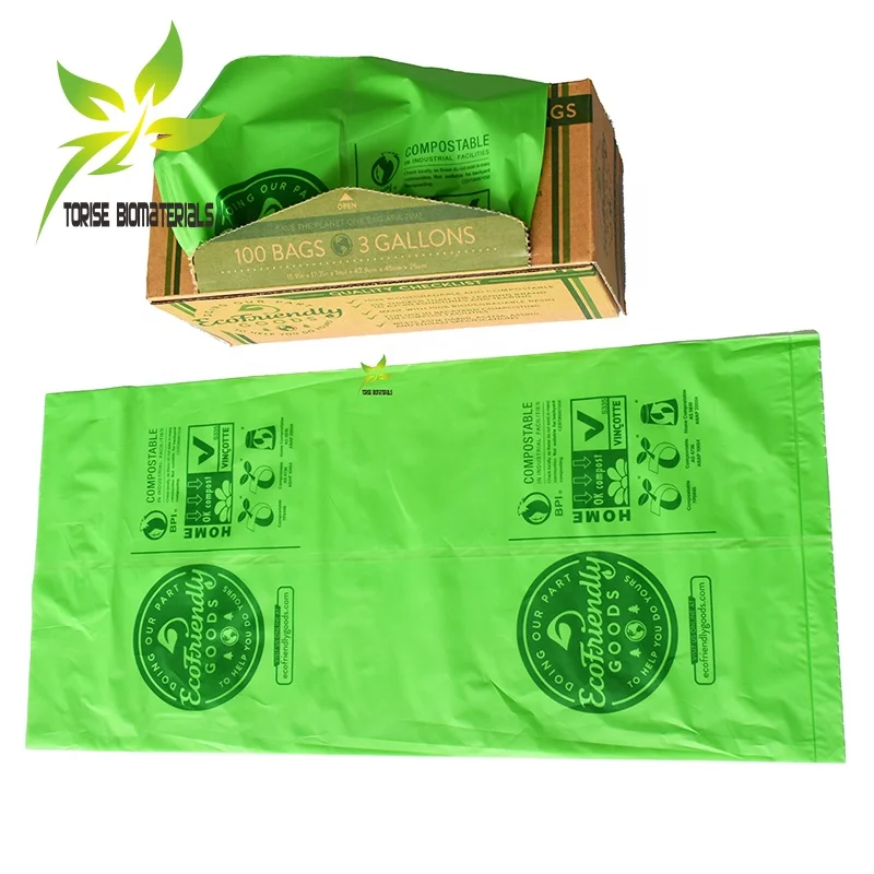 Custom Fully Biodegradable Green Trash Waste Bag Compostable Cornstarch Eco-friendly Plastic Garbage Trash Bags Compostable