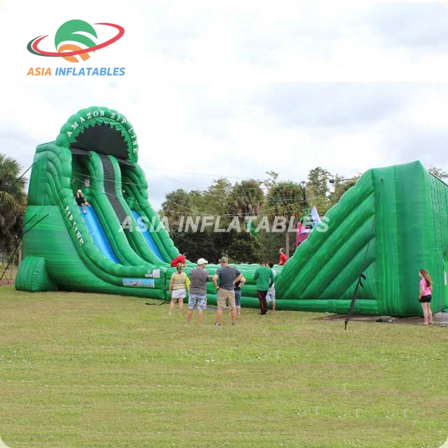 Funny Game Inflatable Zip Line With Giant Slide Ropeway For Adults And Children
