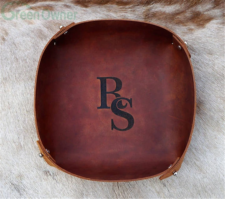 Custom LOGO Leather Valet Tray for Coins Collection, serving trays, Leather Tray for Jewelry
