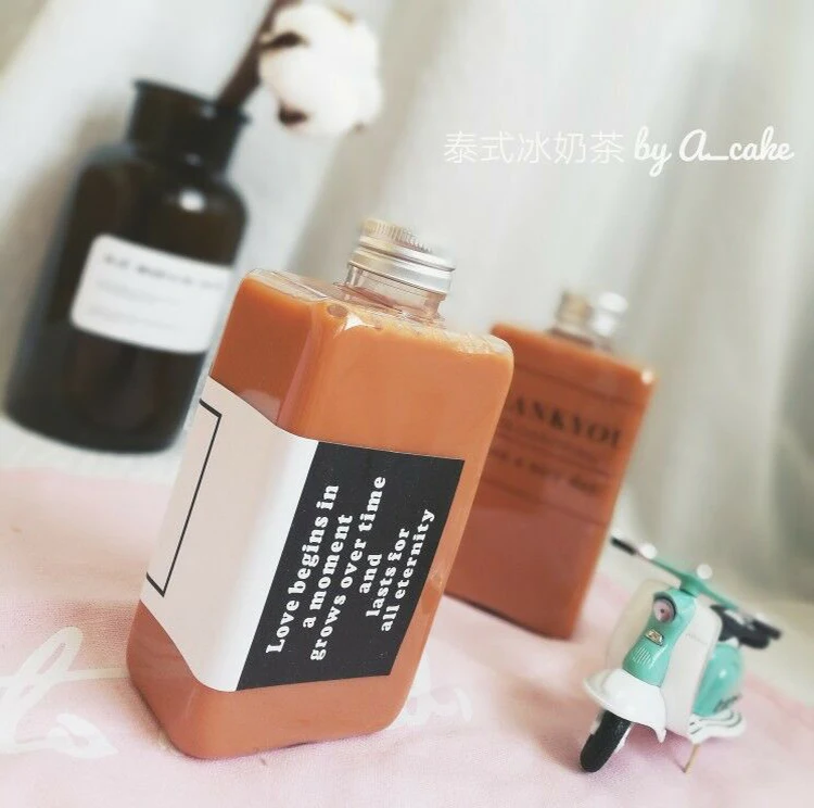 Wholesale 350ml milk tea beverage bottle  liquor bottle with sealed aluminum cover