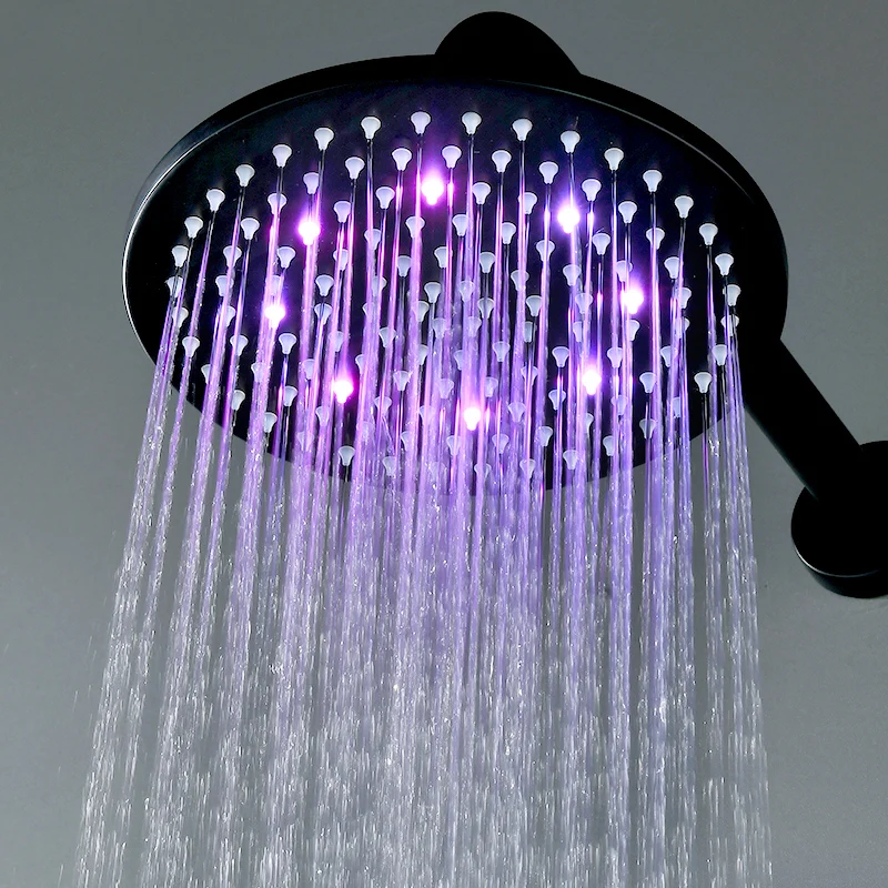 FLG Rainfall in-wall mounted 2 hole single handle blackened brass bath shower faucet with LED shower