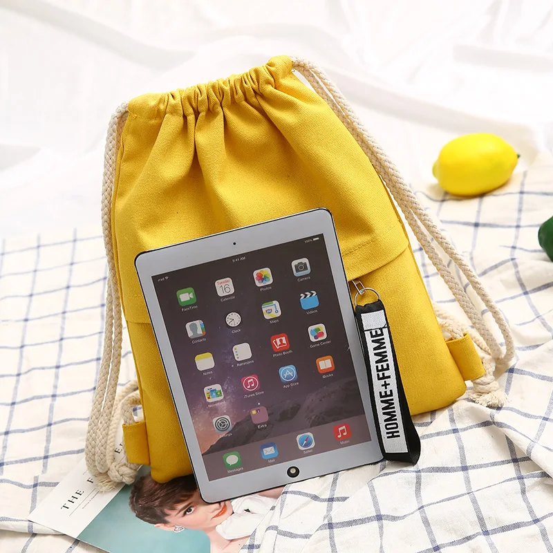 Fashion leisure hot selling natural eco friendly breathable strong and durable canvas drawstring backpack for school