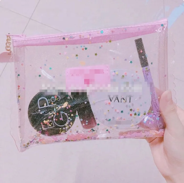Customized  Mini fashion Glitter Clear Zipper PVC Cute Girl Beauty cosmetic  Bag