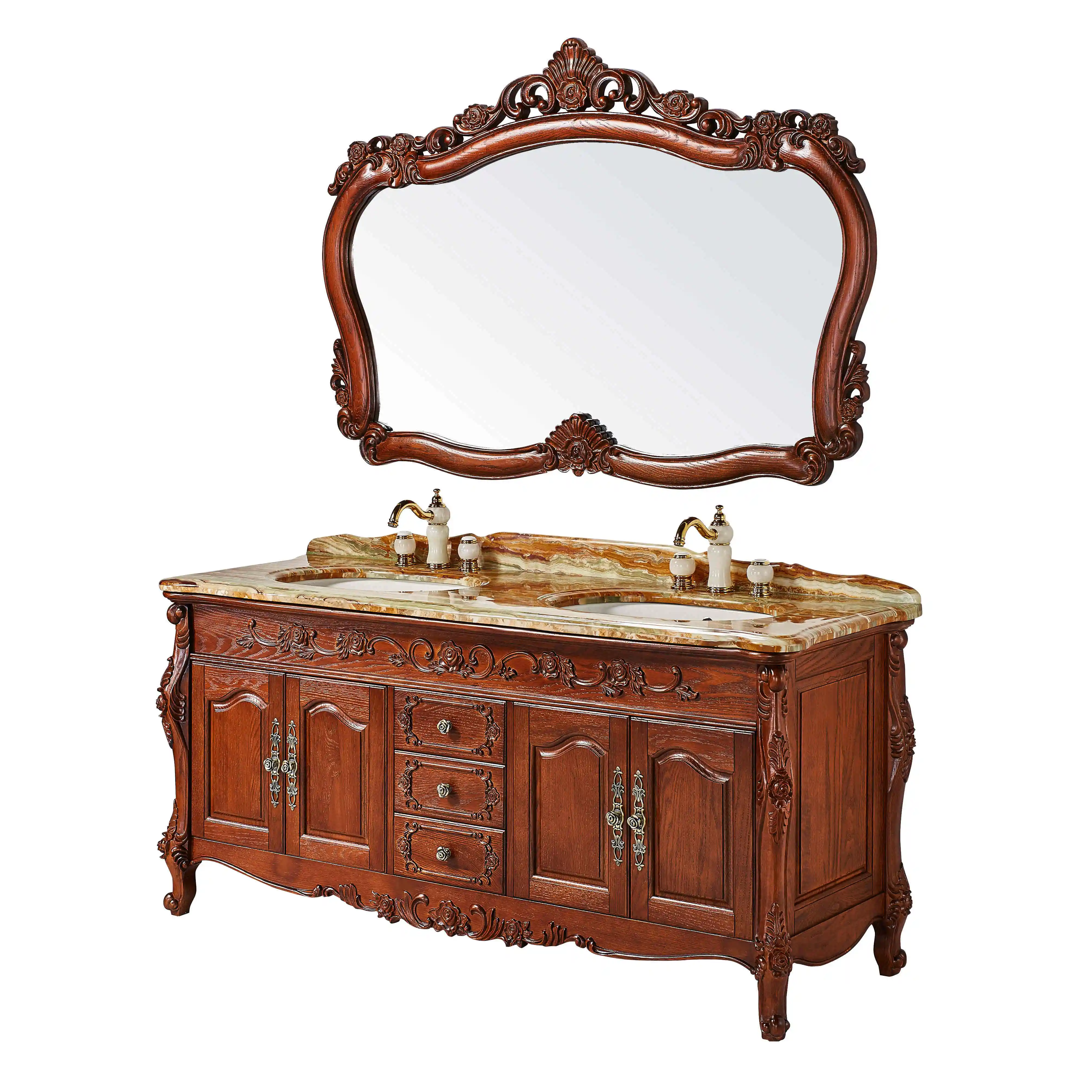  Китайская антикварная резная деревянная Коммерческая двойная раковина для ванной комнаты