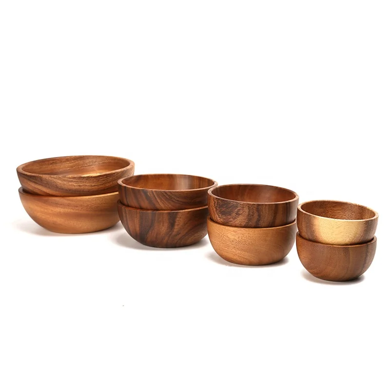 Classical Handmade Natural 10cm Anti-scald  Acacia  Wood  Soup Rice Bowl