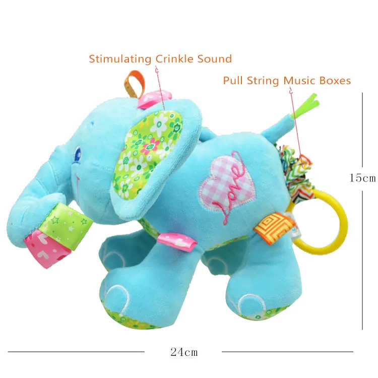 S013 EN71 Certification Cute Elephant Plush lullaby Pull String Musical Crib Hanging Baby Toy