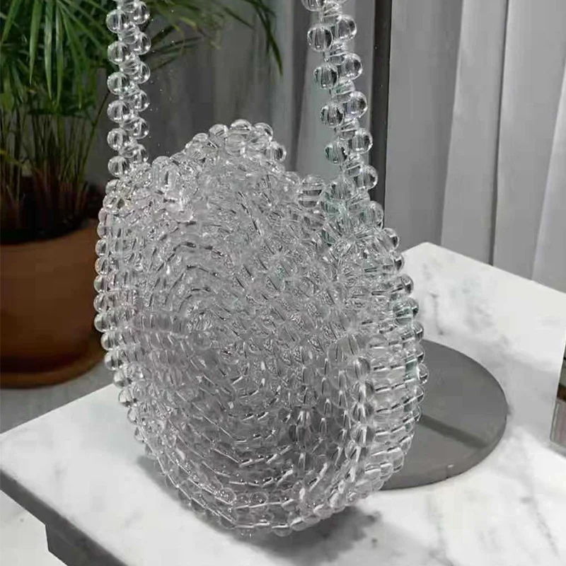 
2020 New Design Transparent Round Package Large Circular Beaded Messenger Bag for Women 